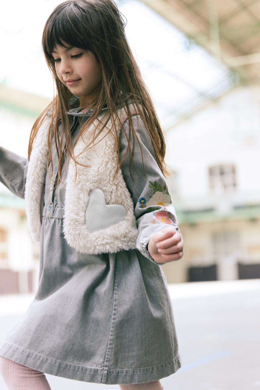 Veste - Justine Sans Manche Écru Broderie Cœur