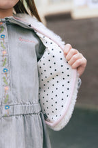 Veste - Justine Sans Manche Écru Broderie Cœur