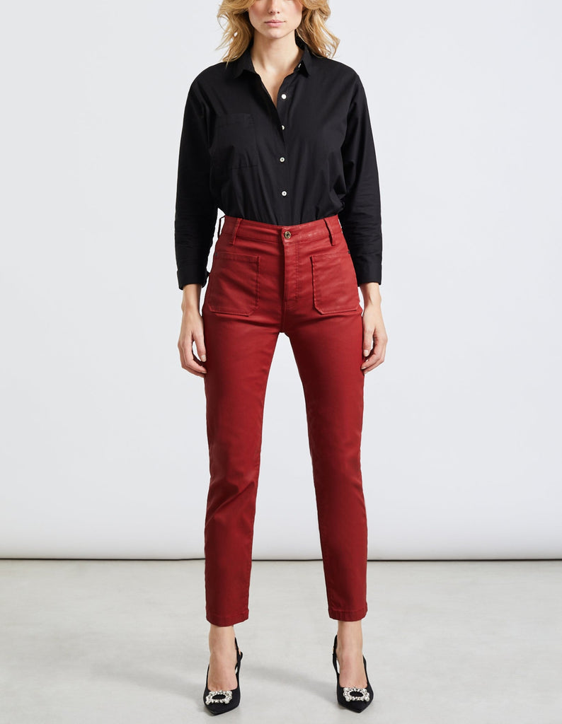 Reiko - Pantalon Highwaist Mercy Coated - Dark Berry - Femme
