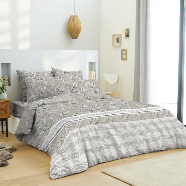 Parure De Couette - 100% Coton - Floral Taupe