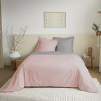 Parure De Couette - 100% Coton - Rose/Gris