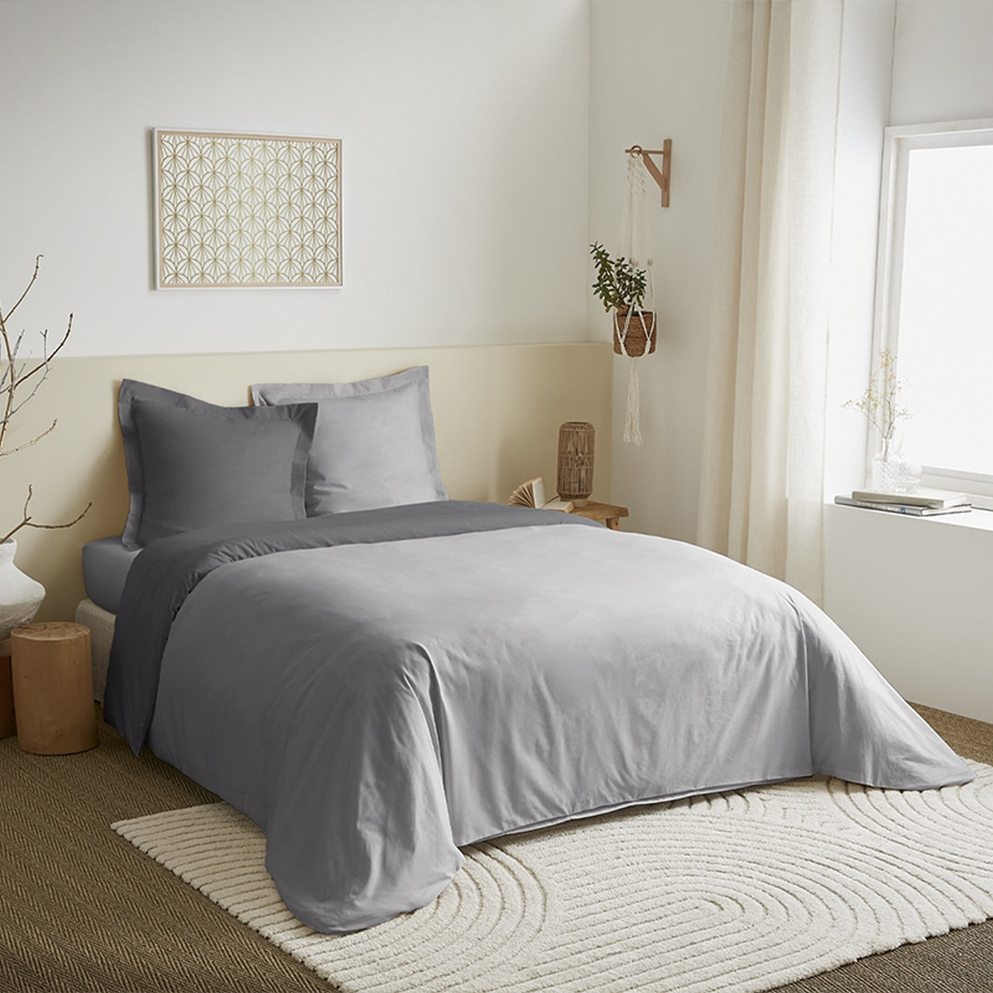 Parure De Couette - 100% Coton - Gris/Anthracite