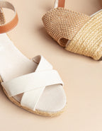 Espadrilles Mi-Talon Minorque Bride - Toile Crème - Femme