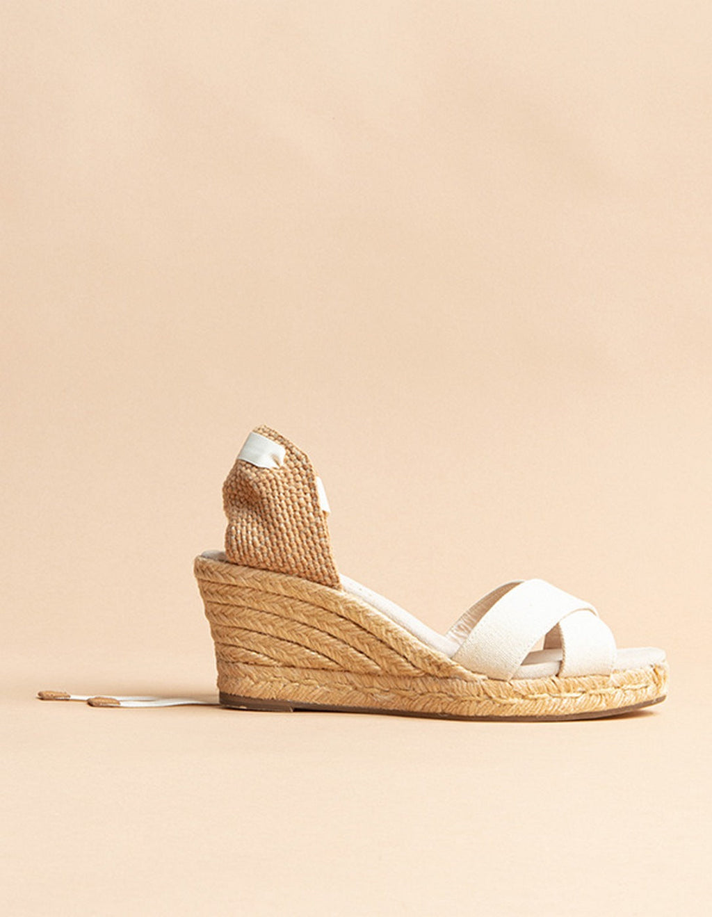 Espadrilles Mi-Talon Minorque Ruban - Toile Crème - Femme
