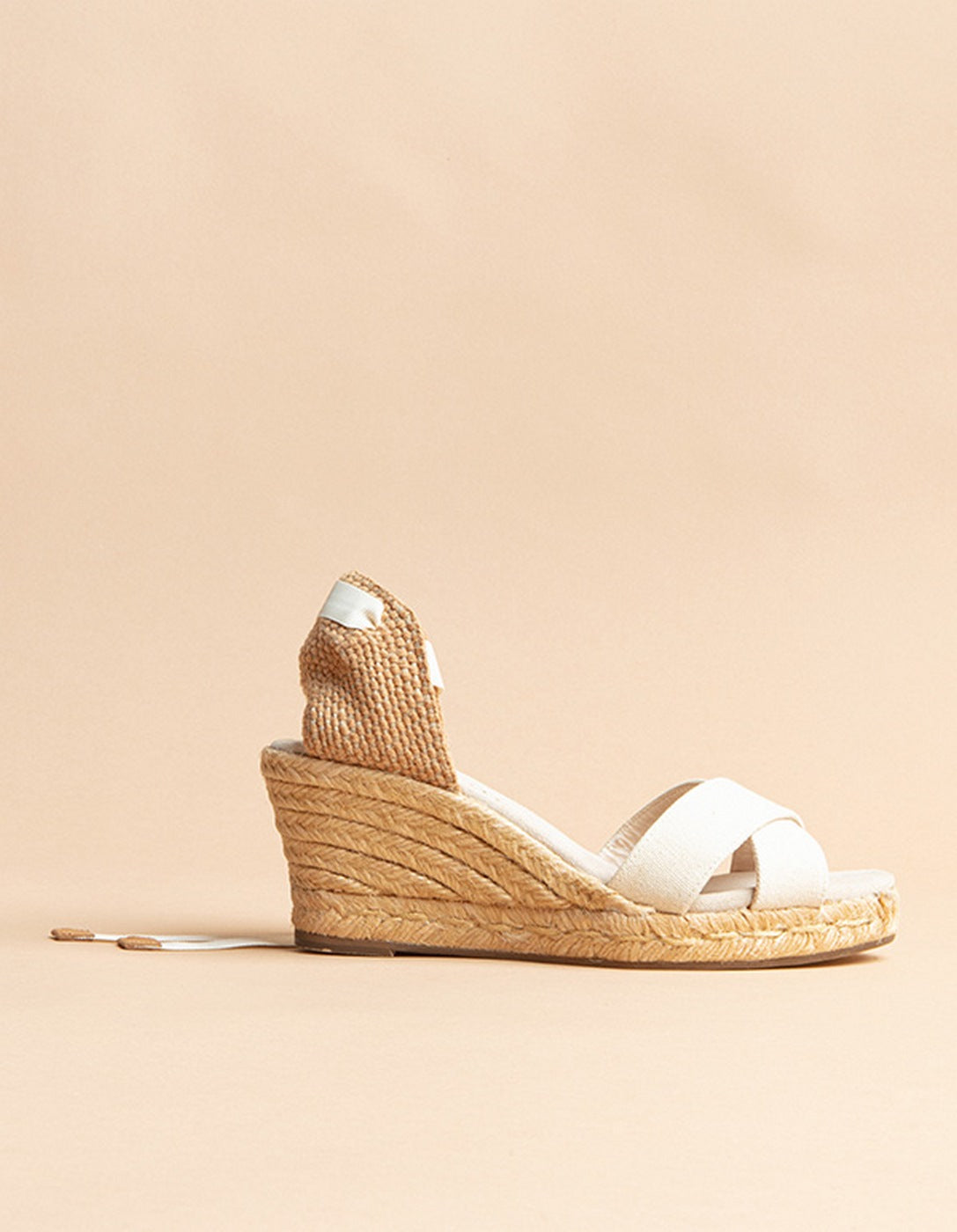 Espadrilles Mi-Talon Minorque Ruban - Toile Crème - Femme