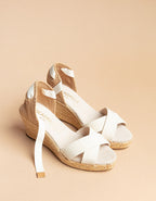 Espadrilles Mi-Talon Minorque Ruban - Toile Crème - Femme