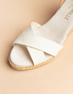 Espadrilles Mi-Talon Minorque Ruban - Toile Crème - Femme