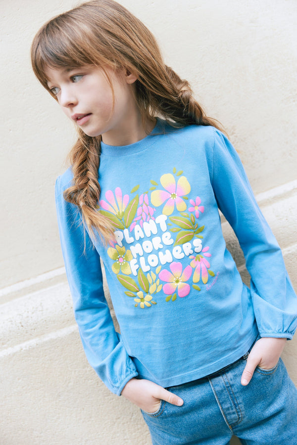 T-Shirt - Titty Bleu Imprimé Fleuri