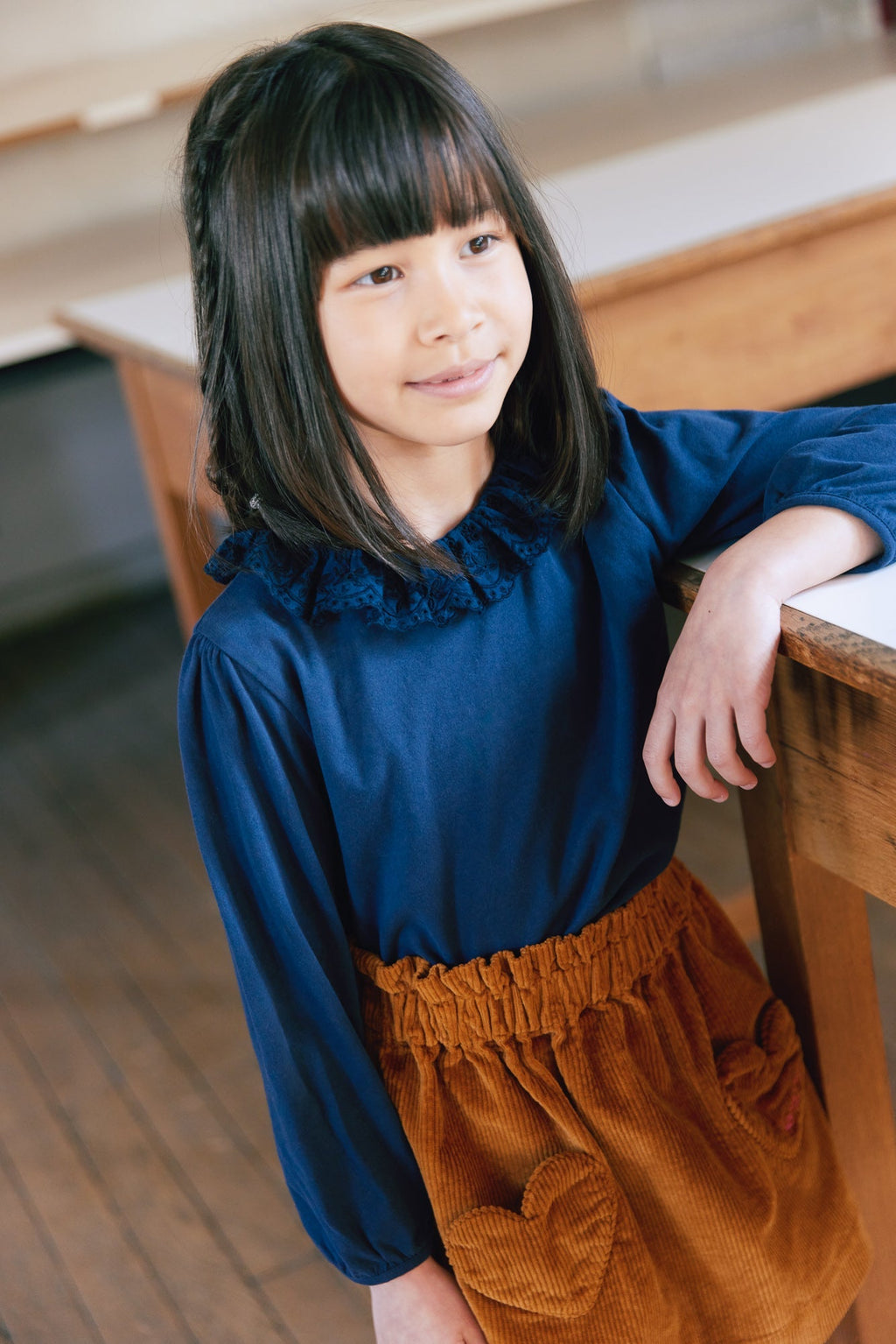 T-Shirt - Juna Navy Col Volanté