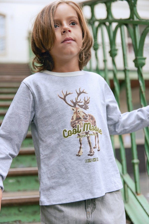 T-Shirt - Taxo Gris Chiné Illustration Renne
