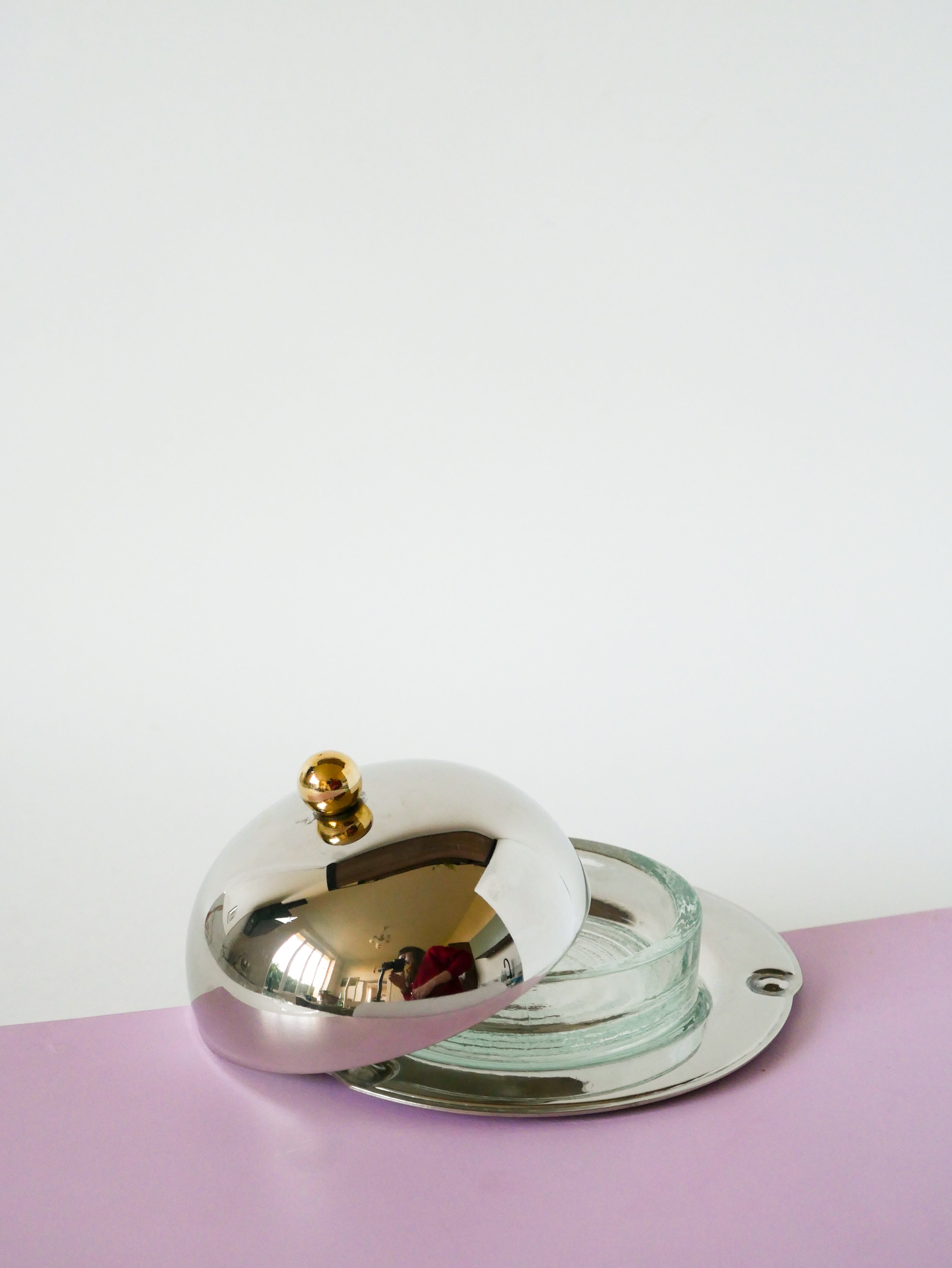 Beurrier En Métal Argenté & Verre - Argent & Doré - 1940