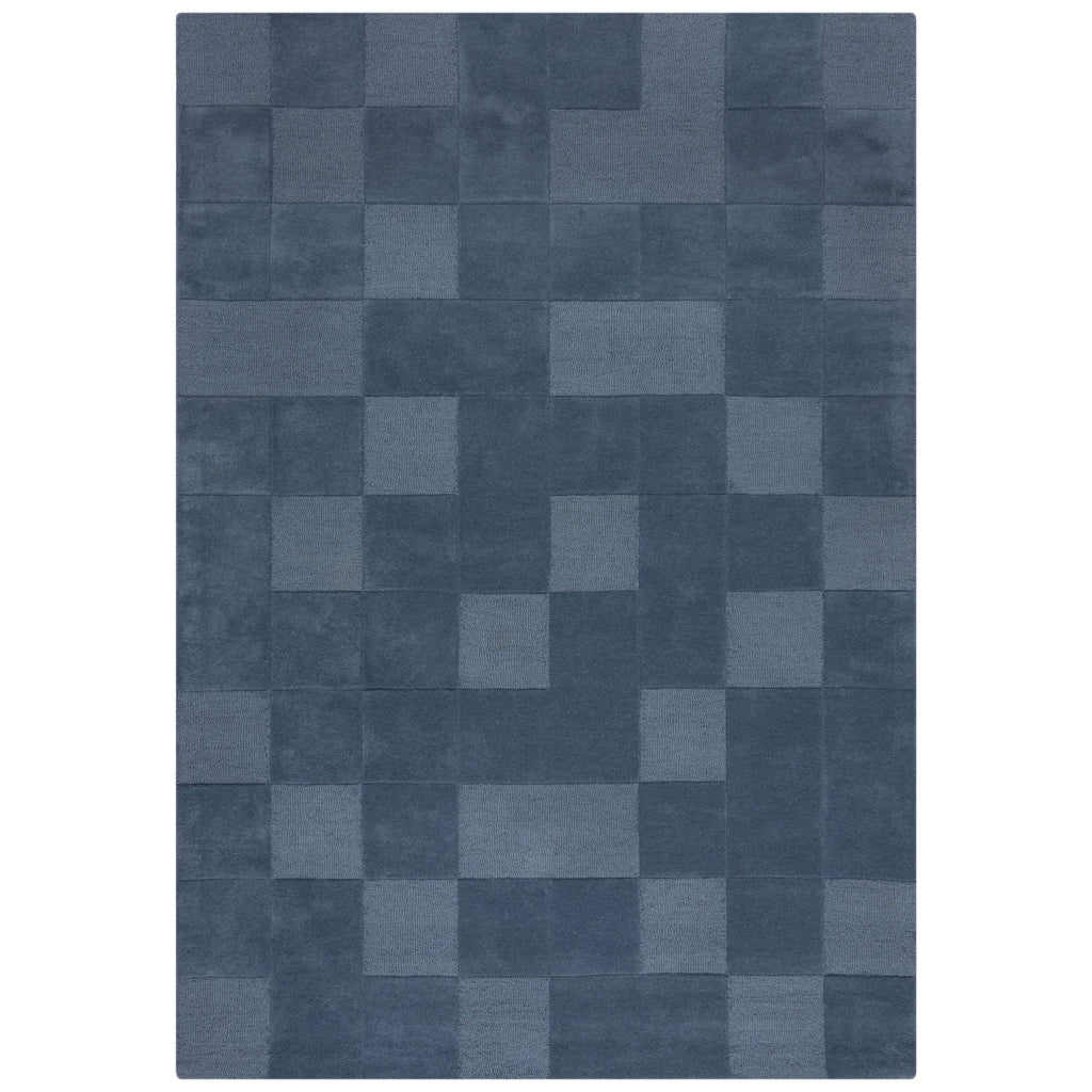 tapis bleu a damier en laine de haute qualite;#couleur_bleu