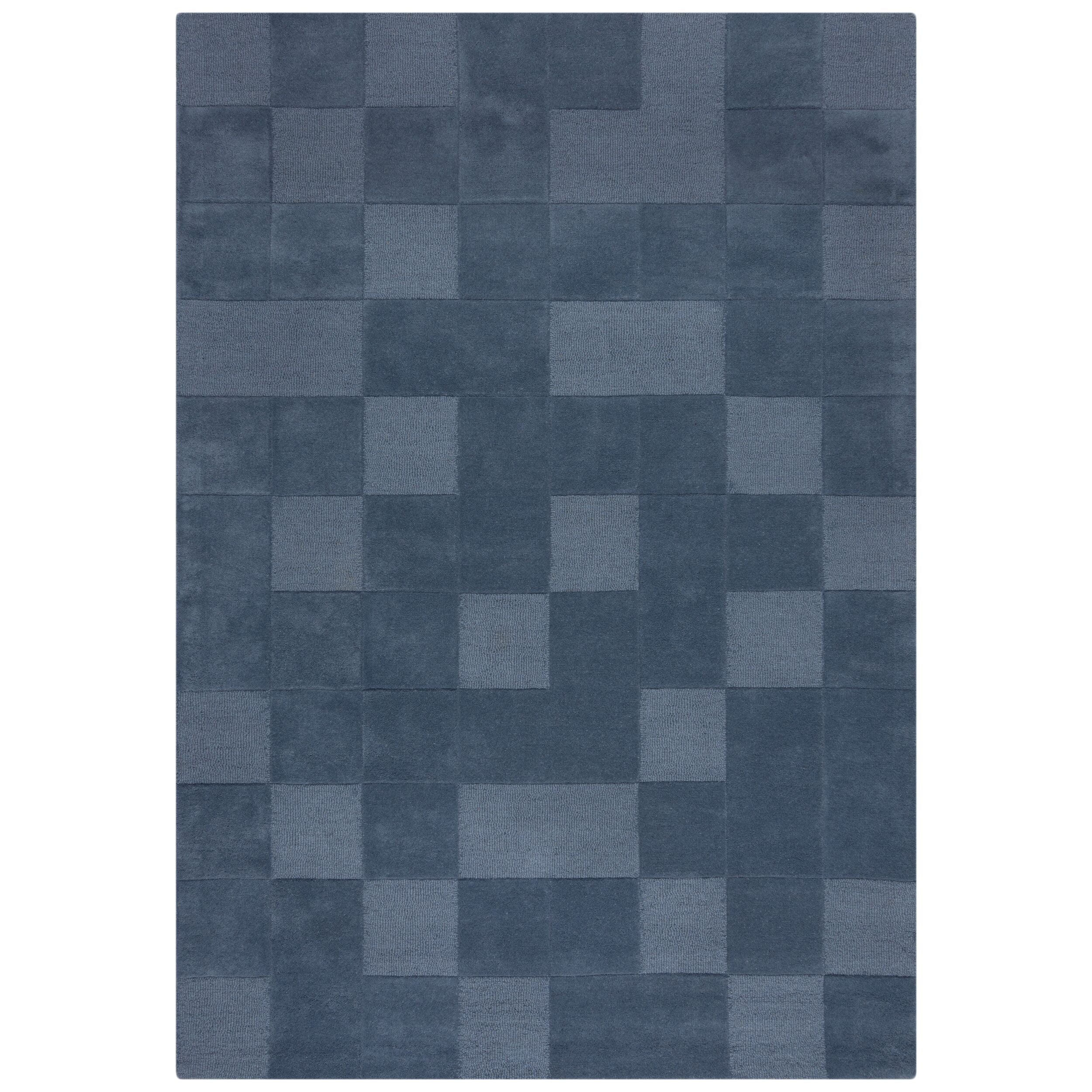 tapis bleu a damier en laine de haute qualite;#couleur_bleu