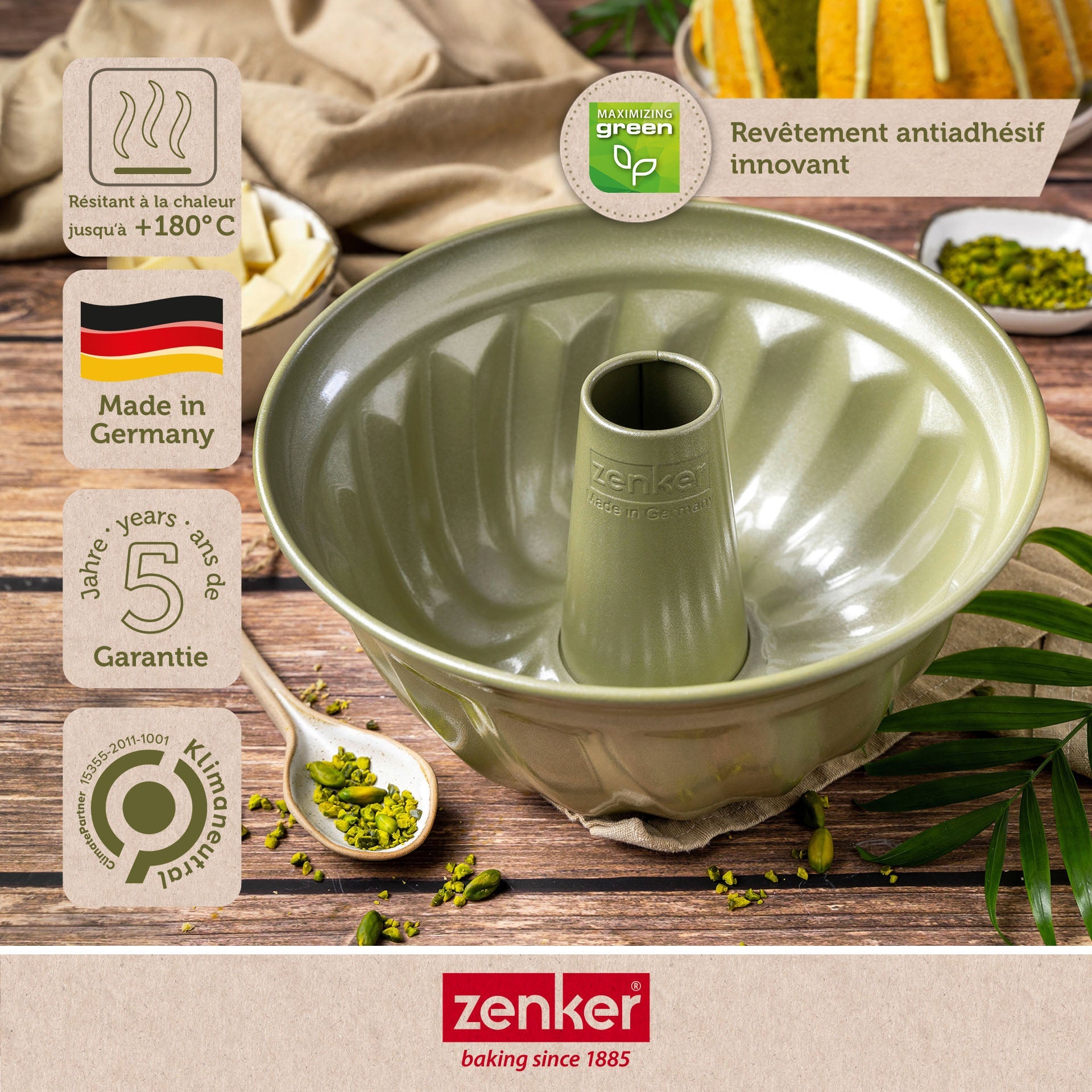 Zenker - Lot De 2 Moules À Gâteaux 25/25 Cm En Acier Avec Cire De Carnauba Zenker Green Vision - Vert