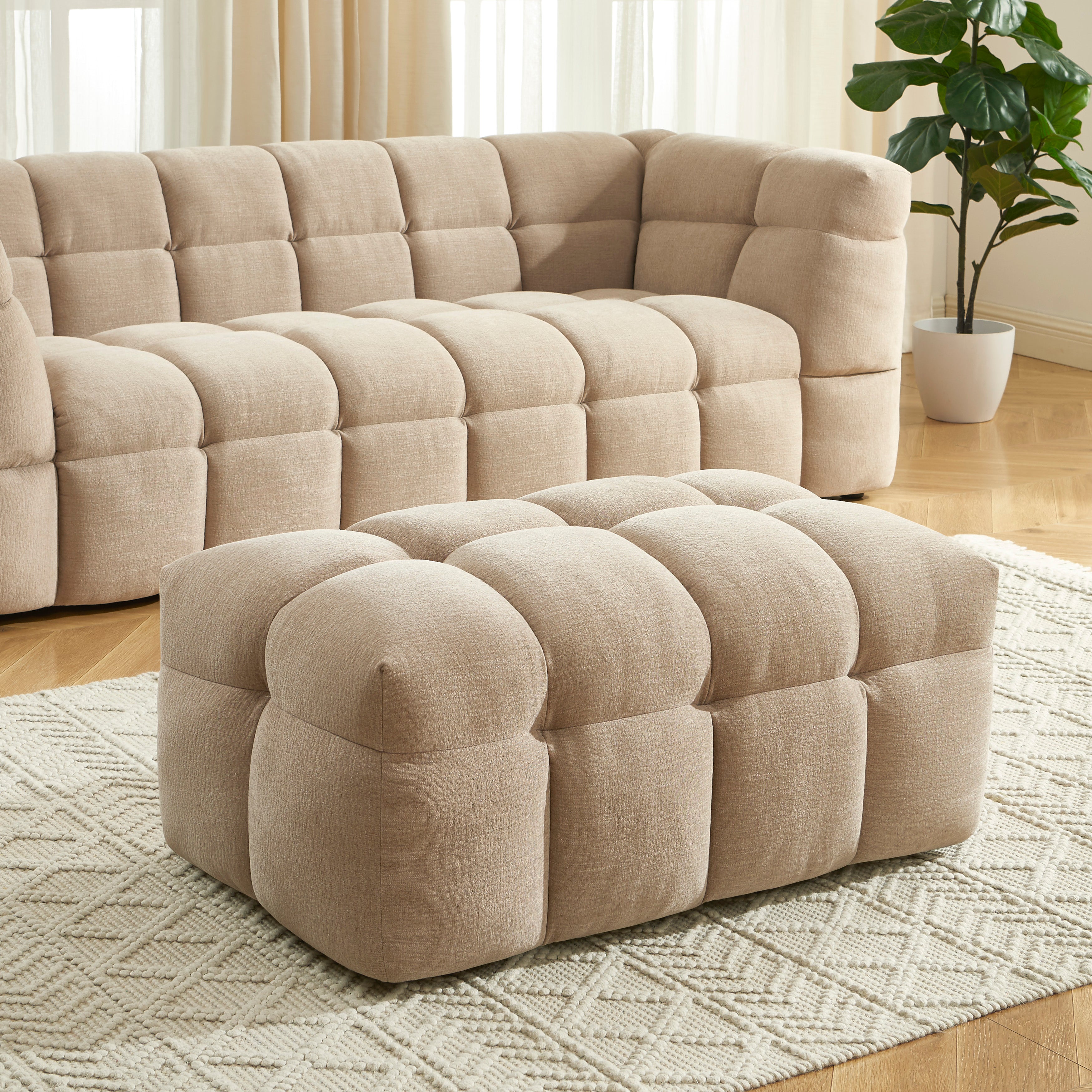 Pouf Moody - Tissu Lin Beige