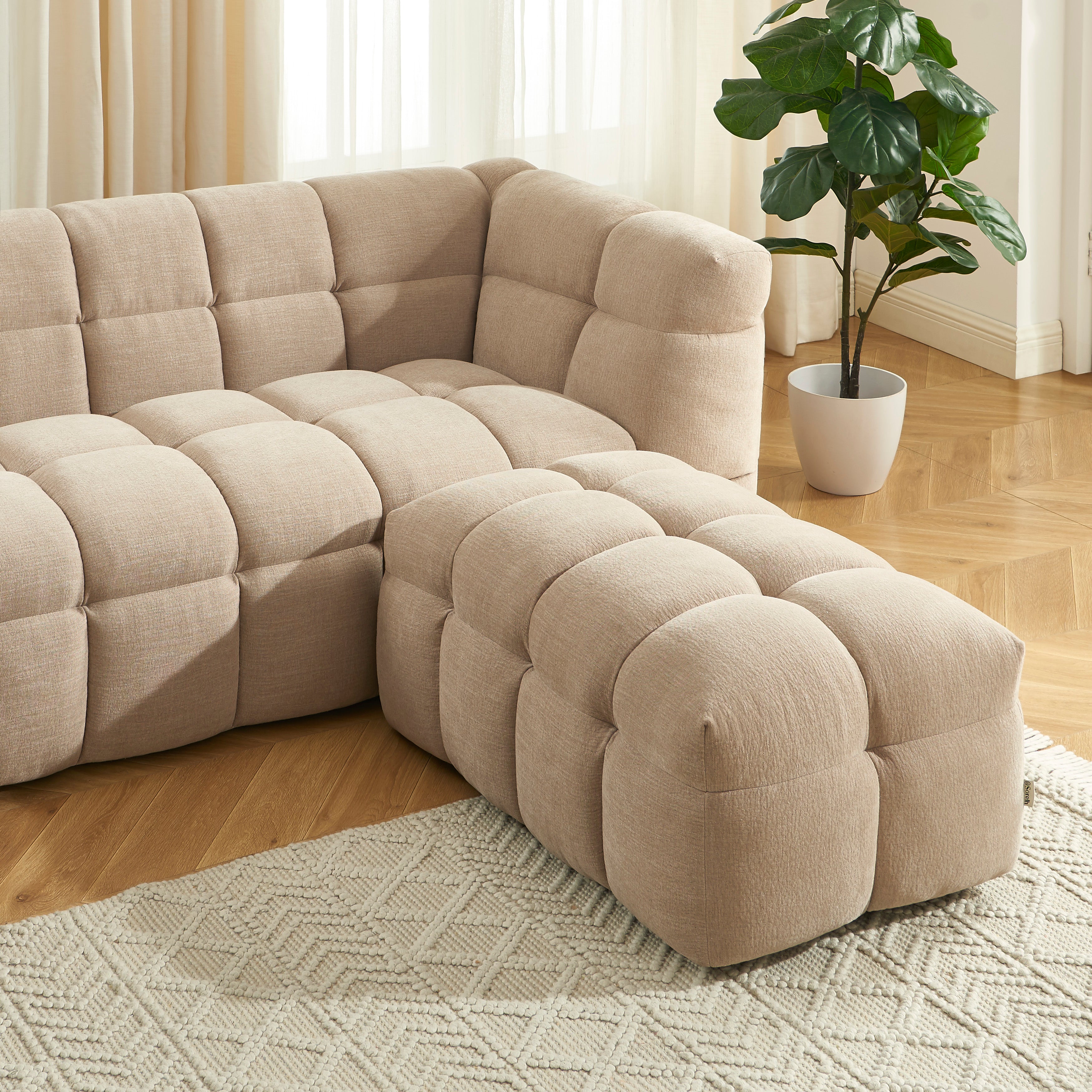 Pouf Moody - Tissu Lin Beige