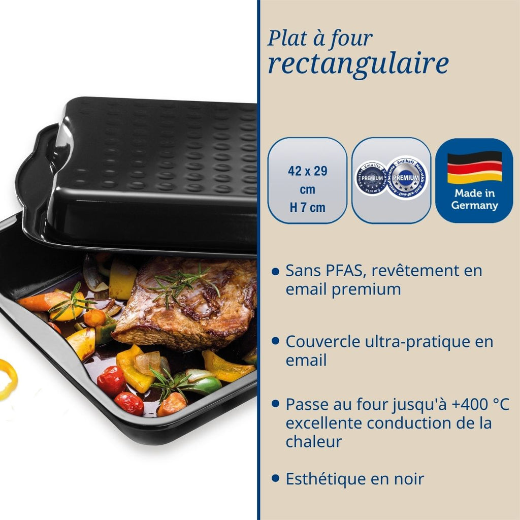 Dr Oetker - Plat À Four Avec Couvercle En Acier Émaillé 42 X 34 Cm Dr. Oetker Back-Idee Kreativ - Noir