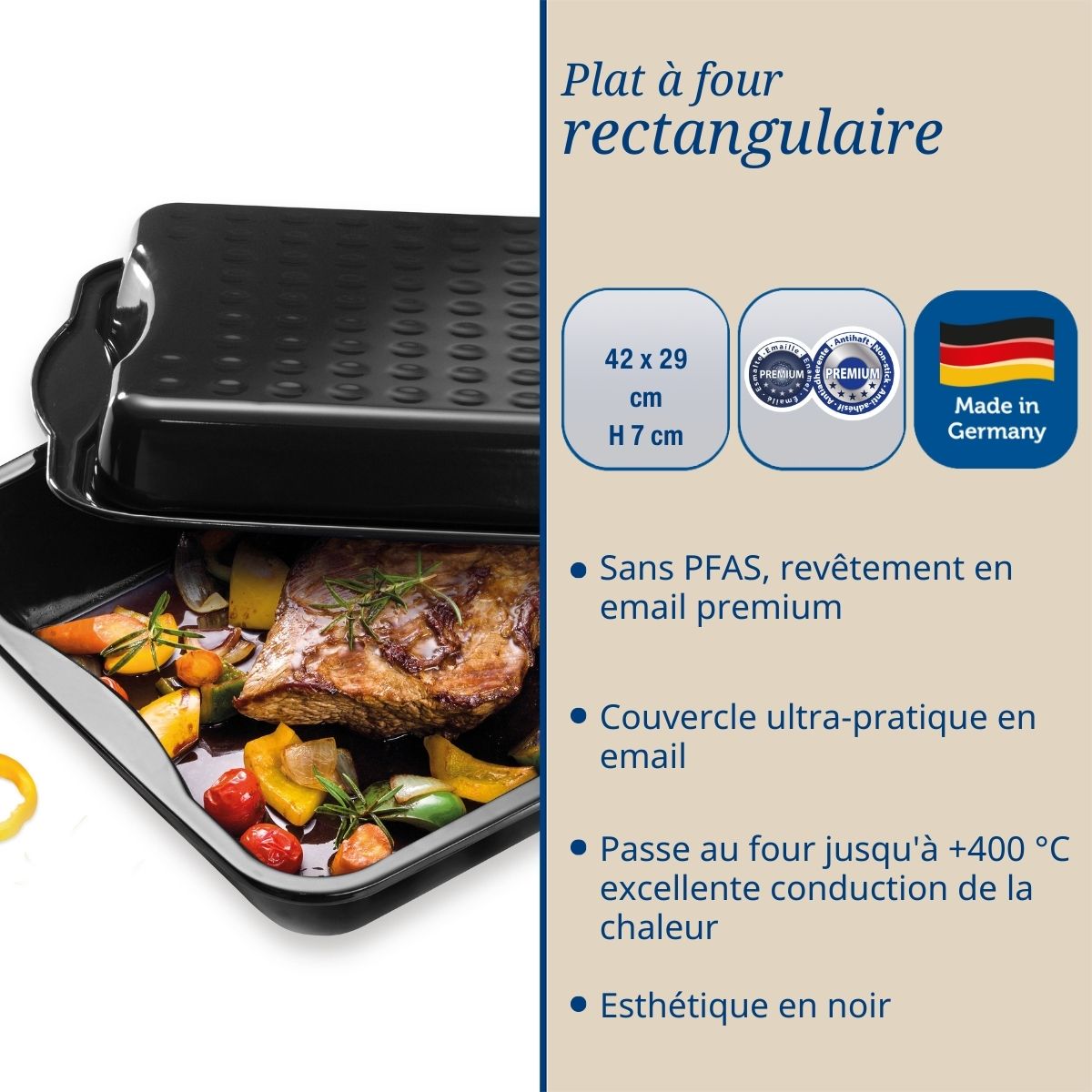 Dr Oetker - Plat À Four Avec Couvercle En Acier Émaillé 42 X 34 Cm Dr. Oetker Back-Idee Kreativ - Noir