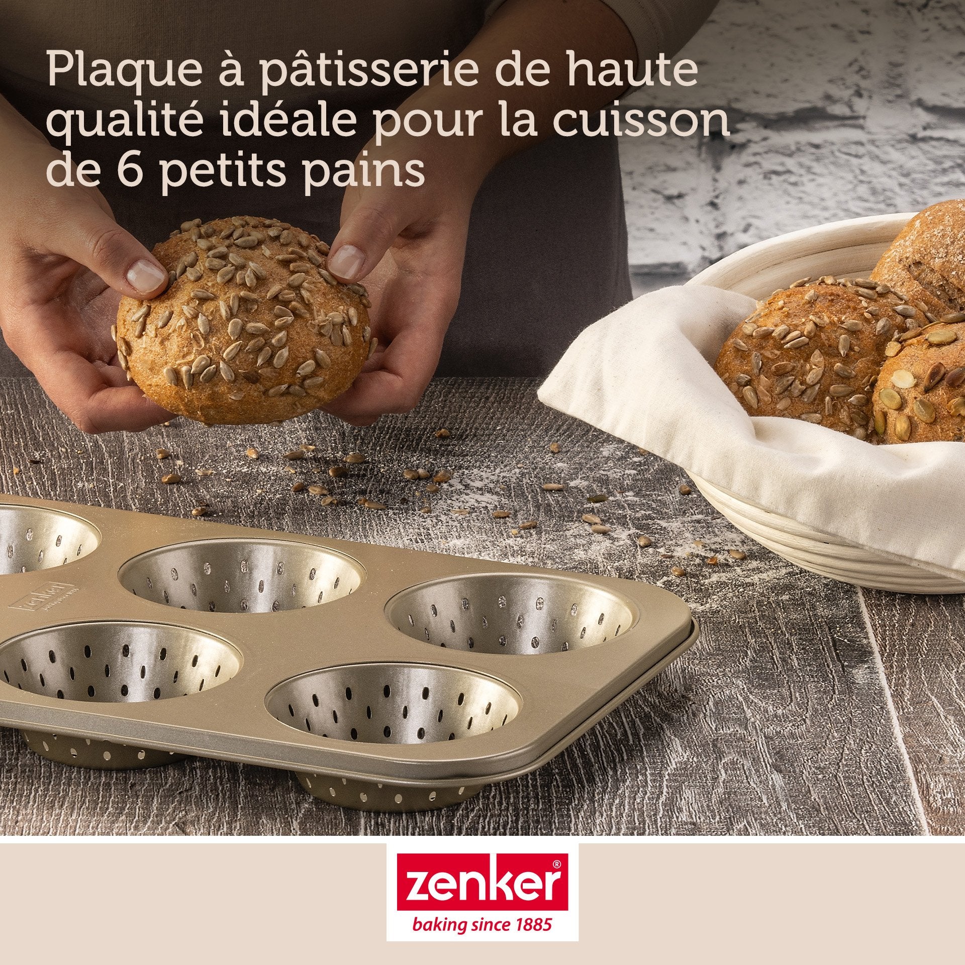 Zenker - Moule À Petits Pains Individuels Ronds 6 Empreintes 33 X 22 Cm Zenker Mojave Gold - Or