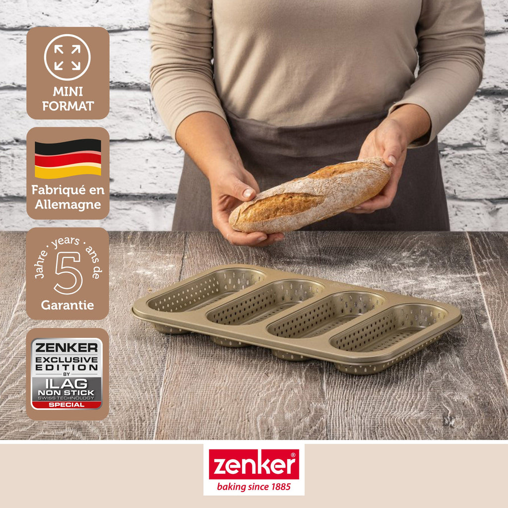 Zenker - Moule À Pain Perforé 4 Mini Baguettes 33 X 22 Cm Zenker Mojave Gold - Or