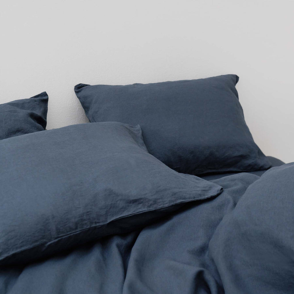 2 Taies D'Oreiller En Lin Lavé 190G/M² - Bleu Orage