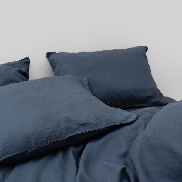 2 Taies D'Oreiller En Lin Lavé 190G/M² - Bleu Orage