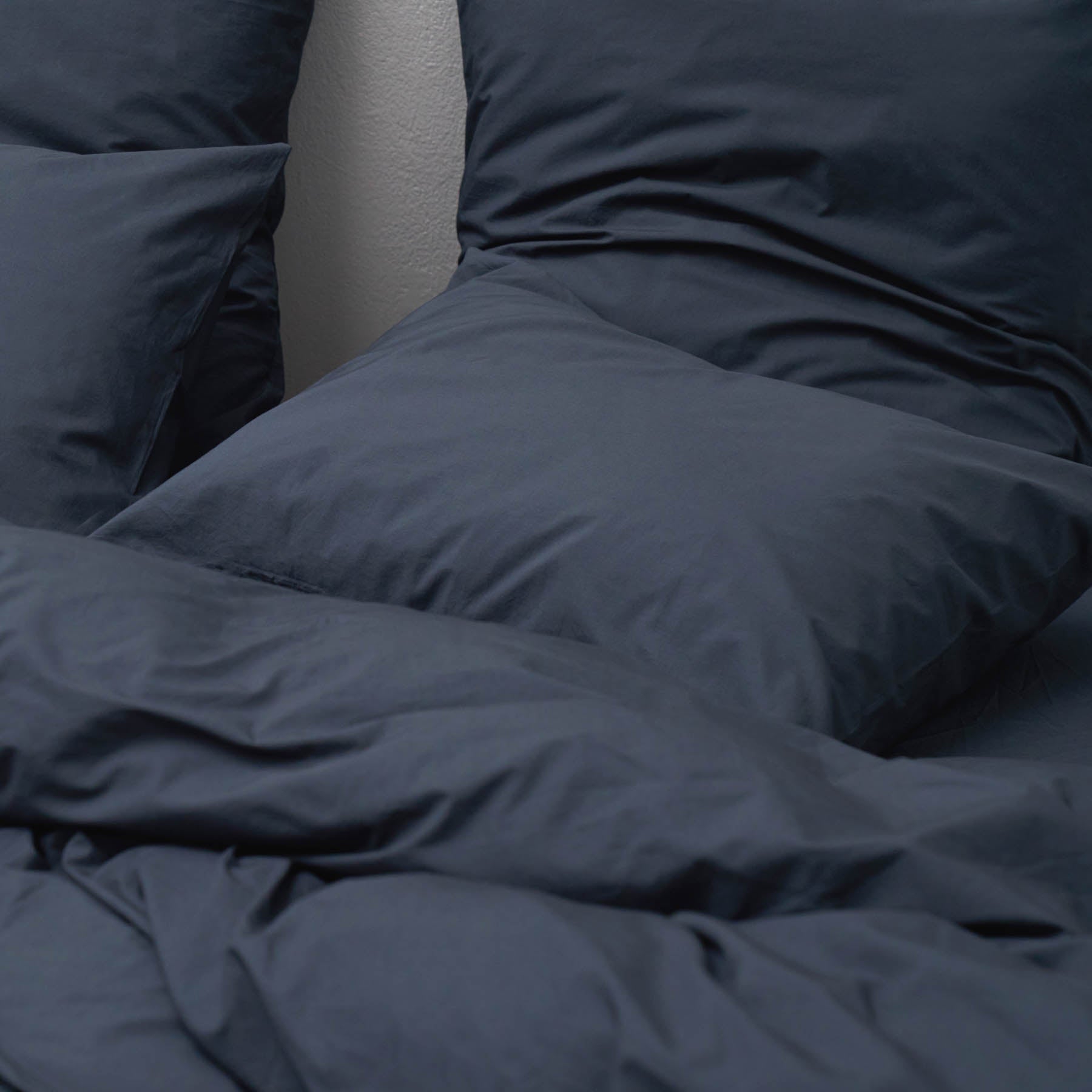 Drap Housse En Percale De Coton Lavé 300 Fils - Bleu Orage