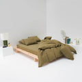 linge de lit haut de gamme en lin lavé vert olive most