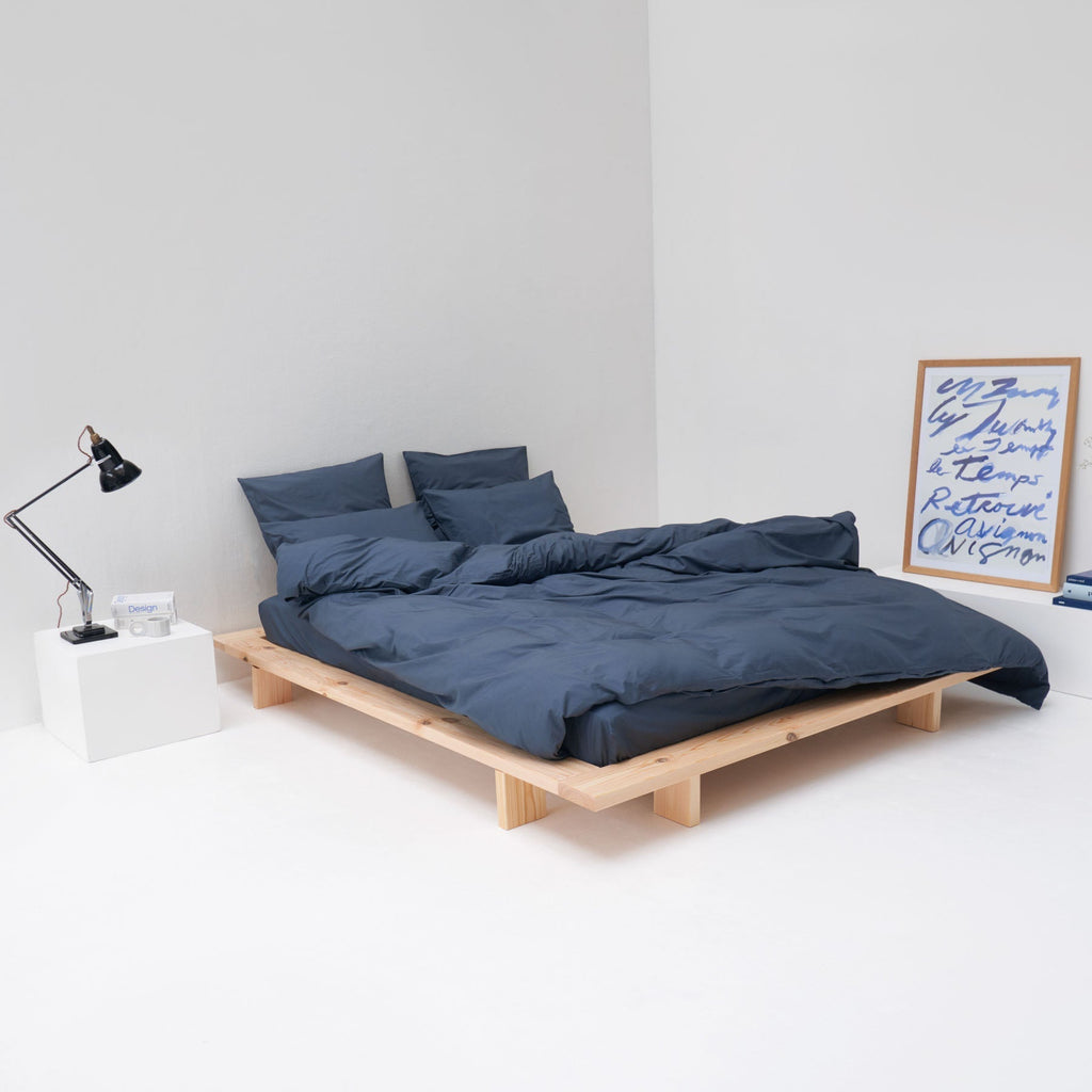 Housse De Couette En Percale De Coton Lavé 300 Fils - Bleu Orage