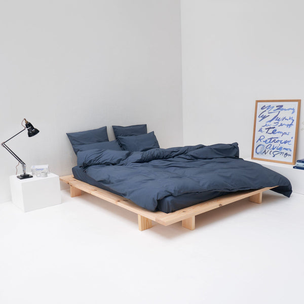 Housse De Couette En Percale De Coton Lavé 300 Fils - Bleu Orage