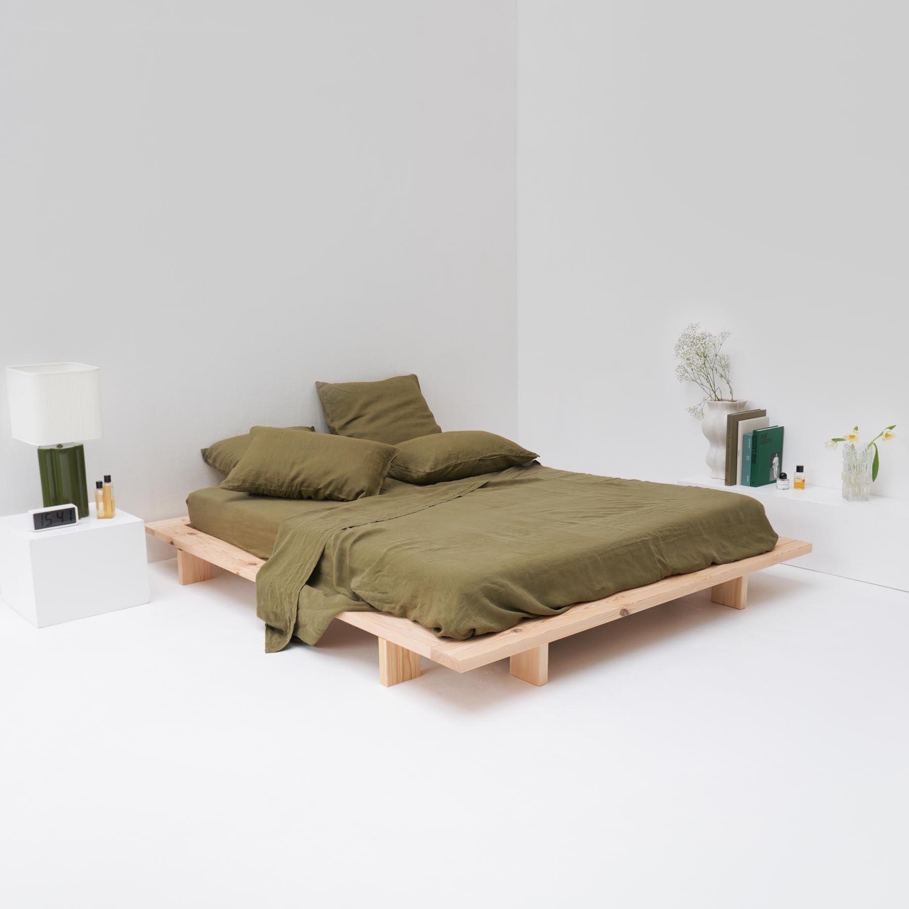 2 Taies D'Oreiller En Lin Lavé 190G/M² - Vert Olive