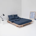 Drap Plat En Percale De Coton Lavé 300 Fils - Bleu Orage