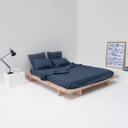 Drap Plat En Percale De Coton Lavé 300 Fils - Bleu Orage
