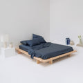 Drap Plat En Satin De Coton Égyptien 300 Fils - Bleu Orage