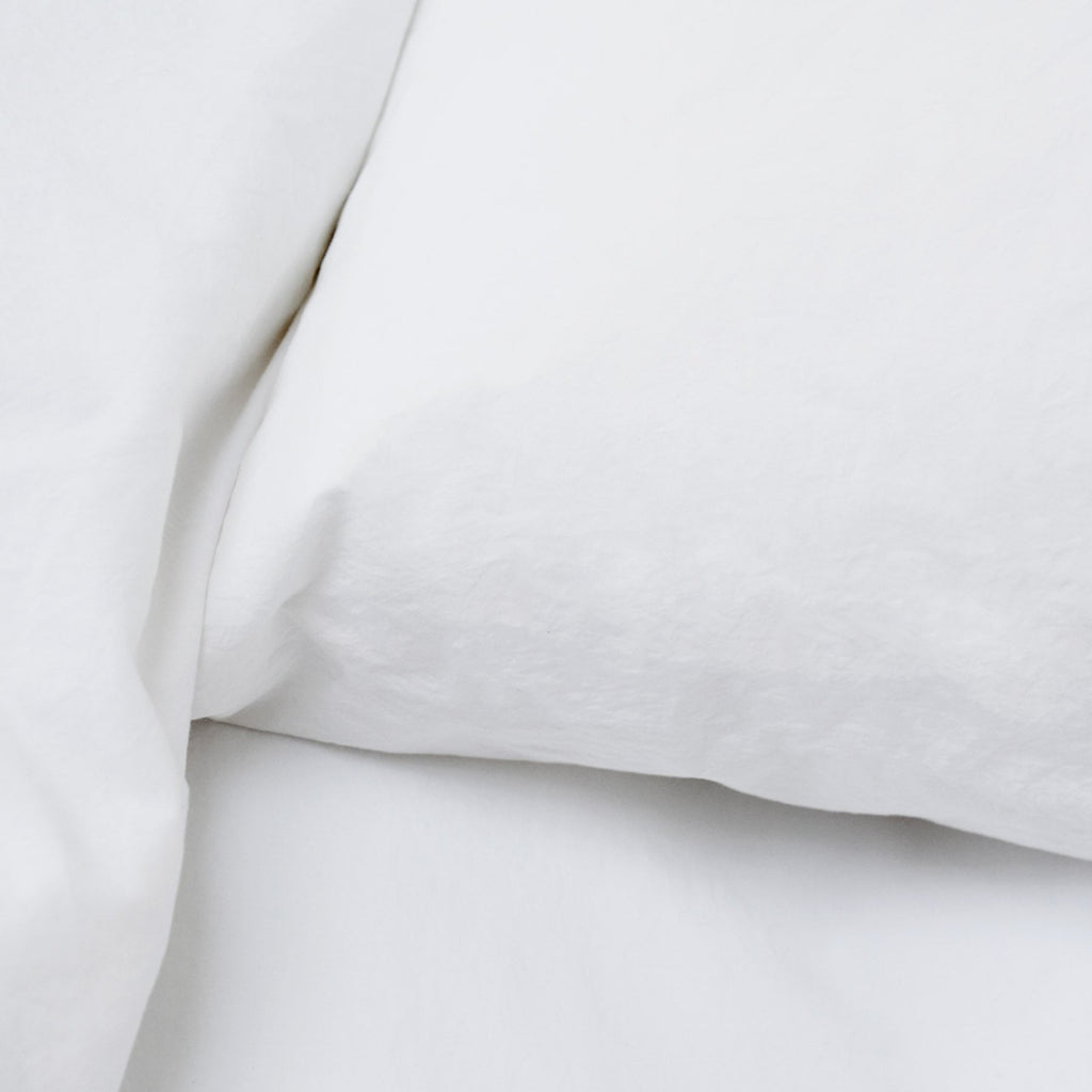 Drap Housse En Percale De Coton Lavé 300 Fils - Blanc