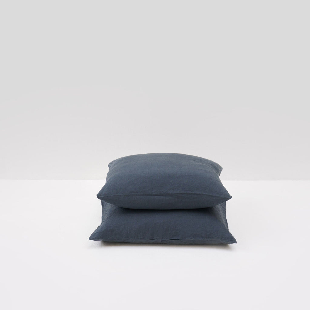 2 Taies D'Oreiller En Lin Lavé 190G/M² - Bleu Orage
