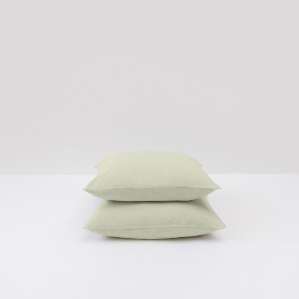 2 Taies D'Oreiller En Lin Lavé 190G/M² - Vert Sauge