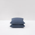 2 Taies D'Oreiller En Percale De Coton Lavé 300 Fils - Bleu Orage