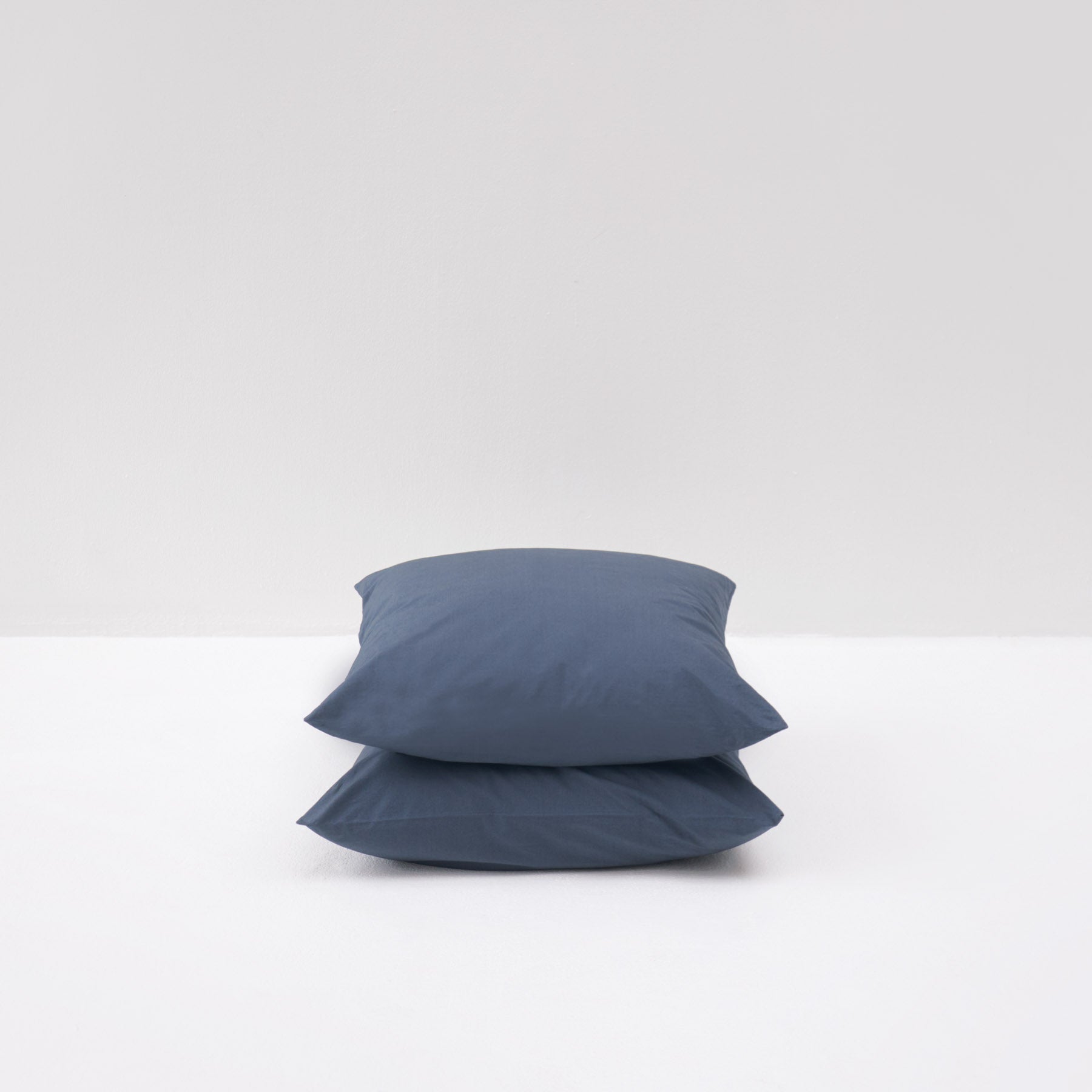 2 Taies D'Oreiller En Percale De Coton Lavé 300 Fils - Bleu Orage