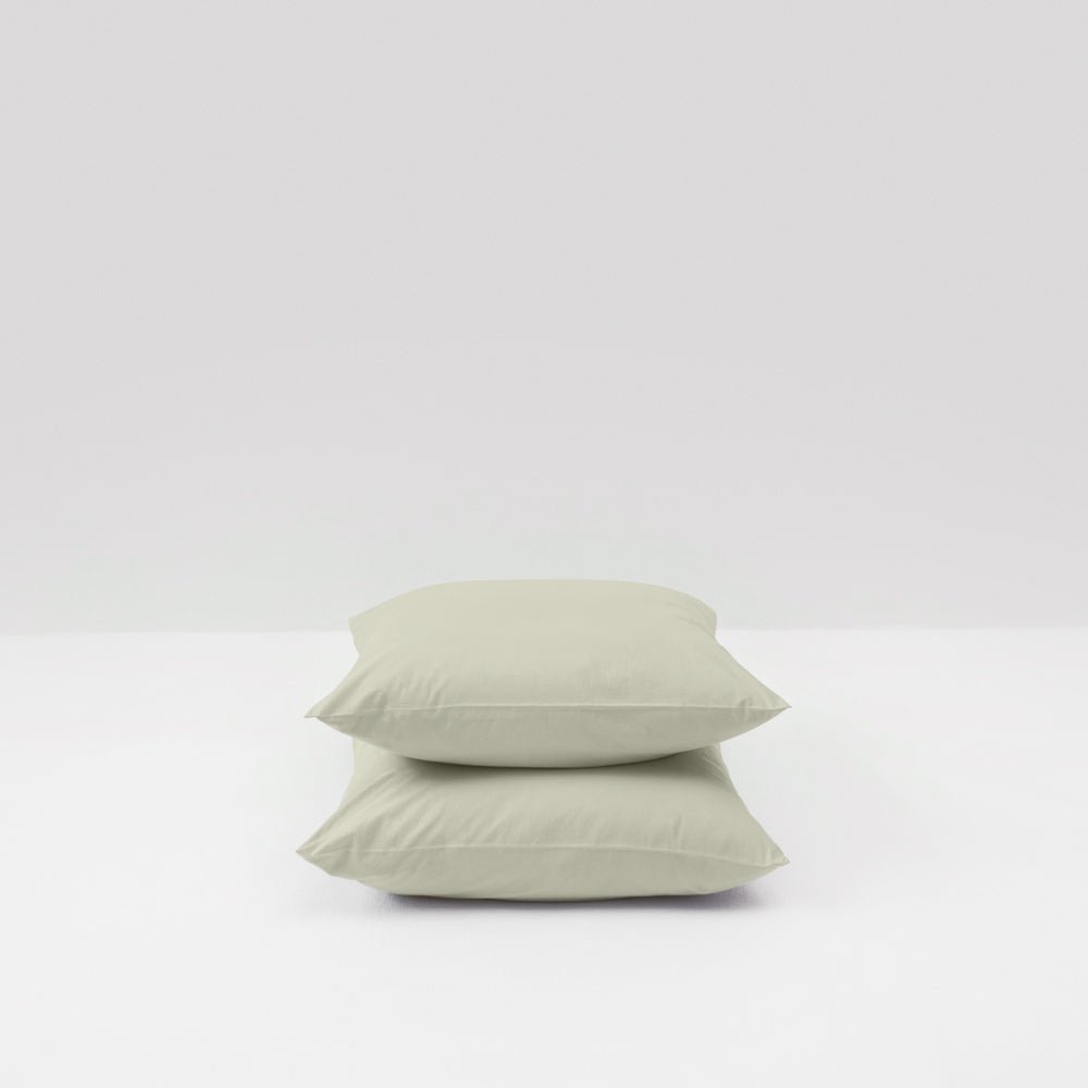 2 Taies D'Oreiller En Percale De Coton Lavé 300 Fils - Vert Sauge