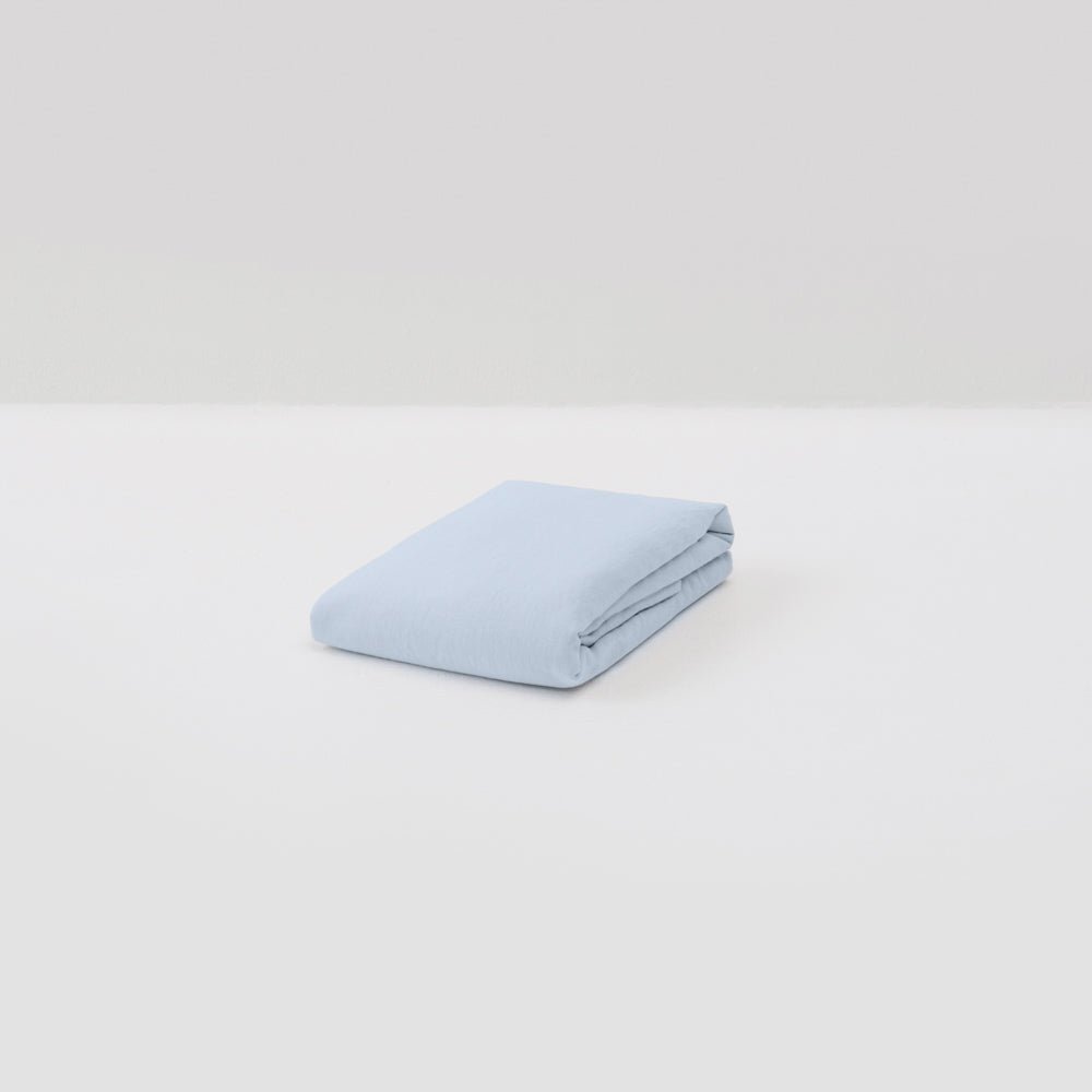 Drap Housse En Lin Lavé 190G/M² - Bleu Glacier