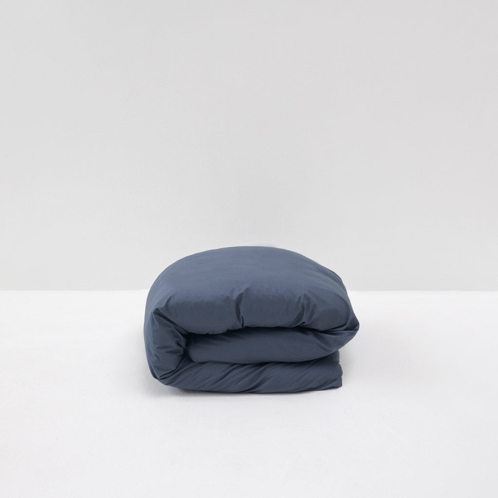 Housse De Couette En Percale De Coton Lavé 300 Fils - Bleu Orage