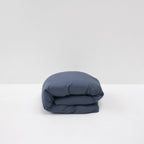 Housse De Couette En Percale De Coton Lavé 300 Fils - Bleu Orage