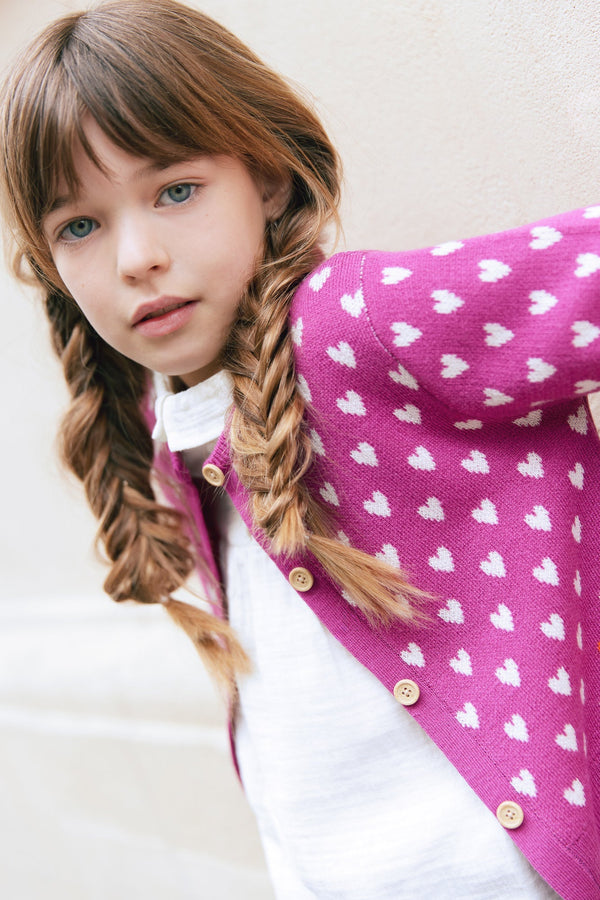 Cardigan - Lilou Violet Imprimé Coeur