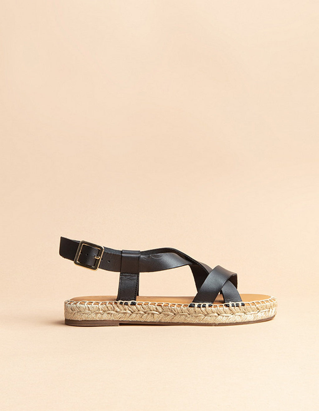 Espadrilles Plates Mykonos - Cuir Noir - Femme