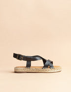 Espadrilles Plates Mykonos - Cuir Noir - Femme