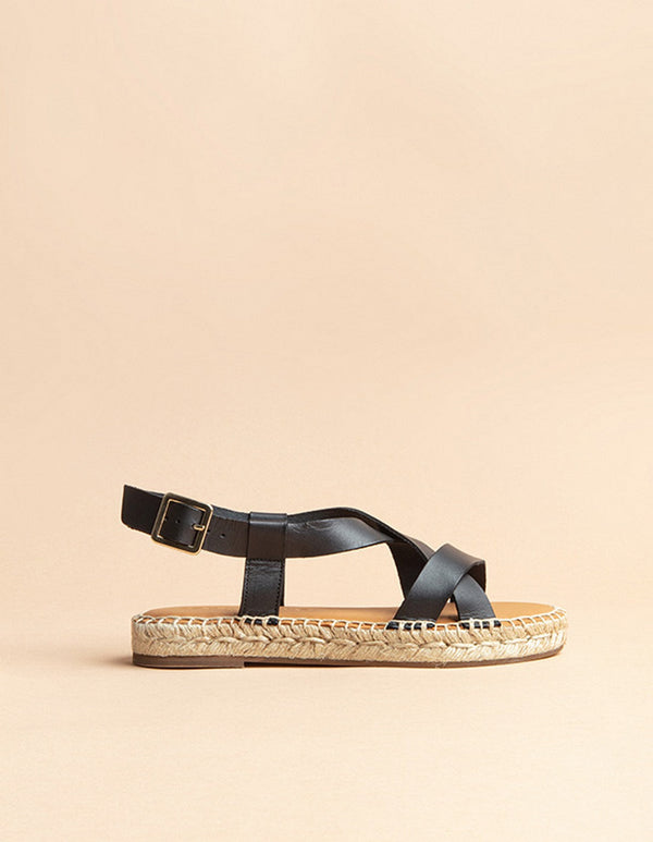 Espadrilles Plates Mykonos - Cuir Noir - Femme