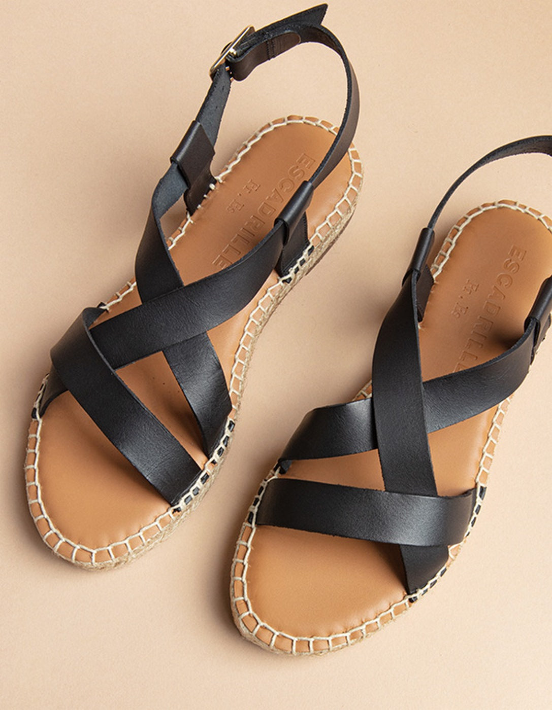 Espadrilles Plates Mykonos - Cuir Noir - Femme