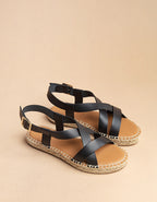 Espadrilles Plates Mykonos - Cuir Noir - Femme