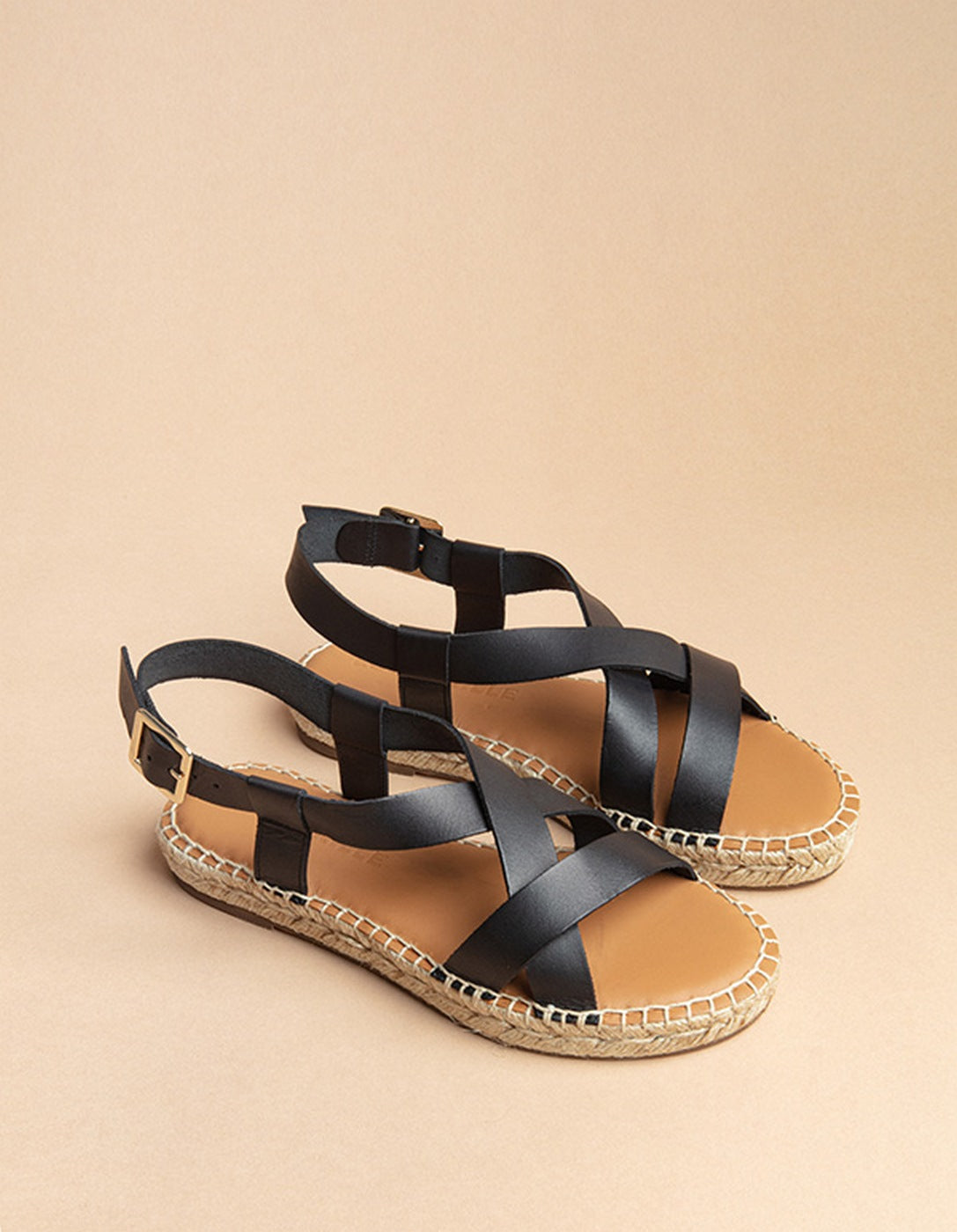 Espadrilles Plates Mykonos - Cuir Noir - Femme